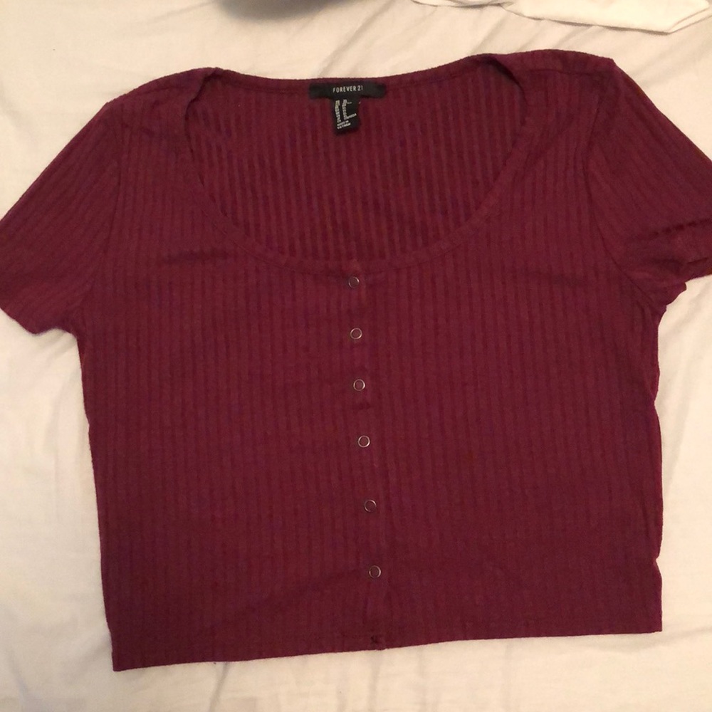 Red Ribbed Button Up Tee